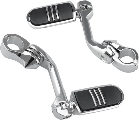 مساند قدم للطرق السريعة قابلة للتعديل مقاس 1.25 بوصة لدراجات Harley Touring/Softail/Sportster (Street Glide/Road King) CVO Dyna Trike VRSC - أوتاد تصادم طويلة الزاوية مع حوامل وتوافق مع حماية المحرك 1-1/4 (كروم) in Kuwait