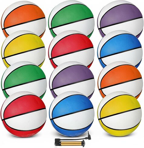 Mini Basketballs for Kids Size 3 Basketballs Bulk with Pump 7 Inch Colorful Rubber Basketball for Mini Hoop Indoor Outdoor Practice Waterproof Pool Basketball Toddler Yard Game (12 Pieces)… in Kuwait