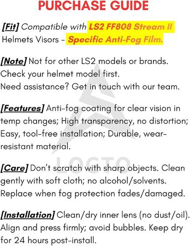 Compatible with LS2 Stream 2 Visor Replacement Stream II Full Face Shield FF808 Motorcycle Helmet Visors (Stream II FF808 Specific Anti-Fog Flim) in Saudi Arabia