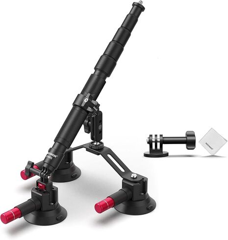 Neewer Triple Suction Cup Car Mount Kit with 2in1 Extension Pole/Selfie Stick, Quick Release Outside Windshield Magic Arm Camera Mount with Action Camera Adapter Compatible with Insta360, CA065 in Saudi Arabia