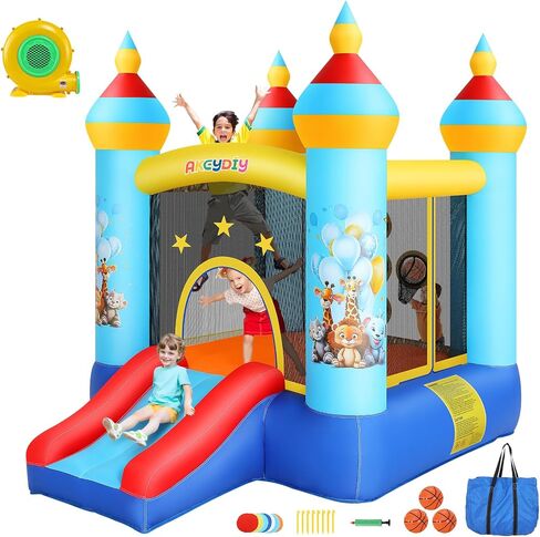 Inflatable Bounce House for Kids 3-12, 12.3FTx9FT Obstacle Bounce House with Dual Racing Slide, Basketball Rim, Bouncy Castle Jump House for Indoor Outdoor Backyard - Blower Included (AKSJ-02) in Saudi Arabia