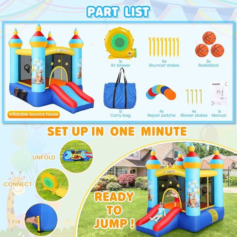 Inflatable Bounce House for Kids 3-12, 12.3FTx9FT Obstacle Bounce House with Dual Racing Slide, Basketball Rim, Bouncy Castle Jump House for Indoor Outdoor Backyard - Blower Included (AKSJ-02) in Saudi Arabia