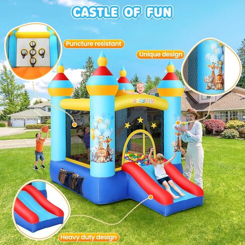 Inflatable Bounce House for Kids 3-12, 12.3FTx9FT Obstacle Bounce House with Dual Racing Slide, Basketball Rim, Bouncy Castle Jump House for Indoor Outdoor Backyard - Blower Included (AKSJ-02) in Saudi Arabia