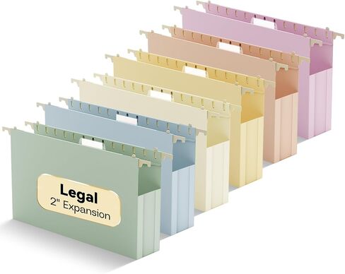 Extra Capacity Legal Size Plastic Hanging File Folders,Reinforced 2" Pastel Expanding Pocket,12 Pack Legal Hanging Folders for Filing Cabinet,Expandable Hang Folder with tabs,for Office School in Saudi Arabia