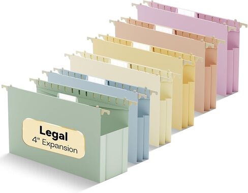 Extra Capacity Legal Size Plastic Hanging File Folders,Reinforced 2" Pastel Expanding Pocket,12 Pack Legal Hanging Folders for Filing Cabinet,Expandable Hang Folder with tabs,for Office School in Saudi Arabia