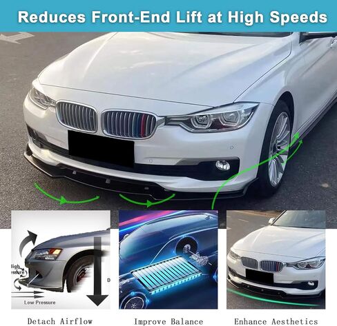 KHK الجبهة الوفير الشفاه المفسد لسيارات BMW 3 سلسلة F30 F31 قاعدة الوفير 318i 320i 328d 330e 330i 340i 2013-2018، سد الهواء الفاصل الأمامي الأسود اللامع ABS طقم الجسم الملحقات in Kuwait