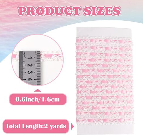 2 Yards Pink Lace Trim Ribbon, Vintage Lace Ribbon Roll for Bridal, Bow Trim Sewing Accessories for Bouquet Packaging Wrapping Wedding Decorations DIY Crafts in Saudi Arabia