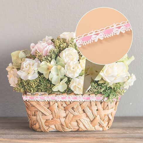 2 Yards Pink Lace Trim Ribbon, Vintage Lace Ribbon Roll for Bridal, Bow Trim Sewing Accessories for Bouquet Packaging Wrapping Wedding Decorations DIY Crafts in Saudi Arabia