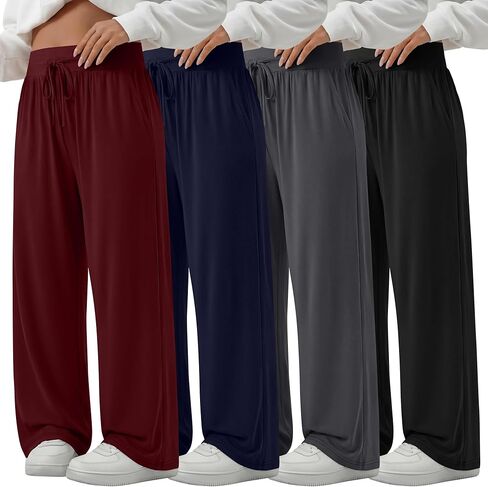 4 حزمة المرأة حجم كبير السراويل صالة واسعة الساق اليوغا السراويل الرباط فضفاض Sweatpants فضفاضة عادية تجريب عداء ببطء in Kuwait