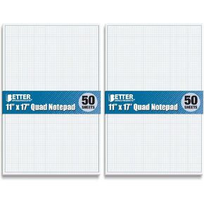 وسادة ورق رسم بياني من Better Office Products، 17 بوصة × 11 بوصة، 50 ورقة، حدود خط أزرق، ورق مخطط، مزدوج الجوانب، أبيض، قاعدة رباعية زرقاء 4x4، أوراق سهلة التمزيق، ورق شبكي، ورق رسم بياني in Kuwait