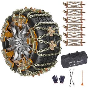 Tire 【8-Pack Full Set】Universal Snow Chains for SUVs & Trucks | Heavy-Duty Traction for 175-265mm Tires | All-Wheel Emergency Anti-Skid ProtectionChains for Car/SUV/Pickup Truks in Saudi Arabia