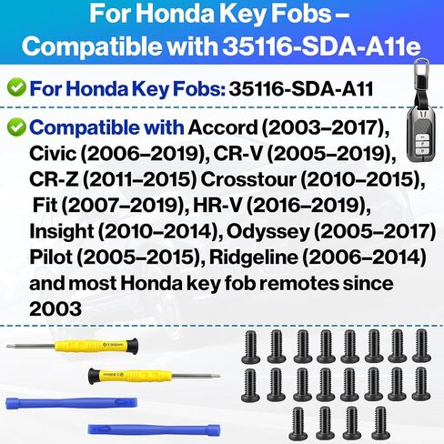 (20 PCS) Key Fob Screw Repair Kit 35116-SDA-A11 – Compatible with Honda Key Remotes (Since 2003), Includes 20 Stainless Steel Screws, 2 Screwdrivers, 2 Pry Tools & Storage Box in Saudi Arabia