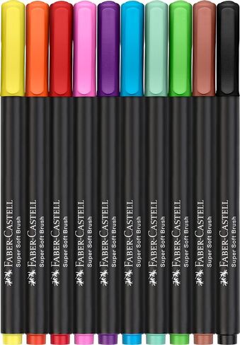Faber-Castell Black Edition Felt Tip Pen with Soft Brush Nib: 10 Colors - Brush Tip Markers for Adult Coloring, Lettering, and Drawing, Calligraphy Brush Pen for Artists in Saudi Arabia