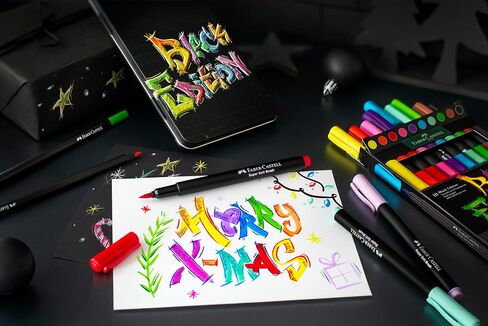 Faber-Castell Black Edition Felt Tip Pen with Soft Brush Nib: 10 Colors - Brush Tip Markers for Adult Coloring, Lettering, and Drawing, Calligraphy Brush Pen for Artists in Saudi Arabia