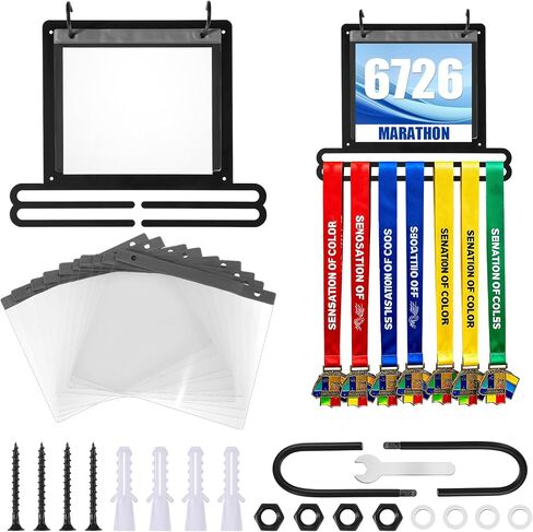 Race Bib and Medal Display Hanger, Running Bib Holder, Wall Mounted Hanging Rack Stands, Medal Holder Display Rack- 2 Rows Medals Hanger, Displays up to 40 Medals, 20 Race Bibs in Saudi Arabia