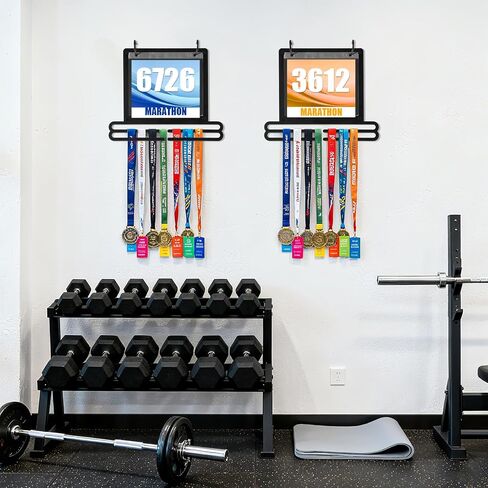 Race Bib and Medal Display Hanger, Running Bib Holder, Wall Mounted Hanging Rack Stands, Medal Holder Display Rack- 2 Rows Medals Hanger, Displays up to 40 Medals, 20 Race Bibs in Saudi Arabia
