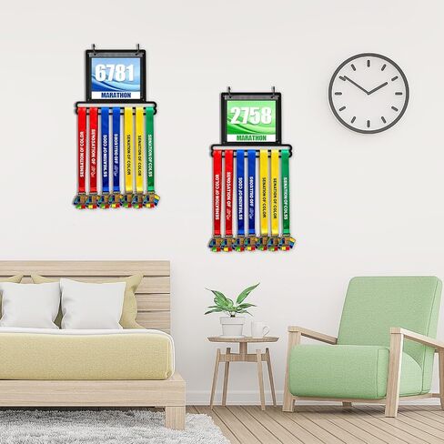 Race Bib and Medal Display Hanger, Running Bib Holder, Wall Mounted Hanging Rack Stands, Medal Holder Display Rack- 2 Rows Medals Hanger, Displays up to 40 Medals, 20 Race Bibs in Saudi Arabia