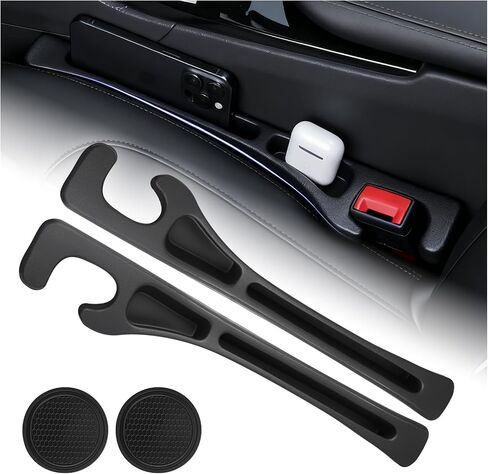 2-in-1 Car Seat Gap Filler Organizer & Car Coasters for Cup Holders Set,New Cars Seat Gap Plug with Storage Slot,Universal in Between Cars Seats Catcher Fit for Trucks SUVs in Saudi Arabia