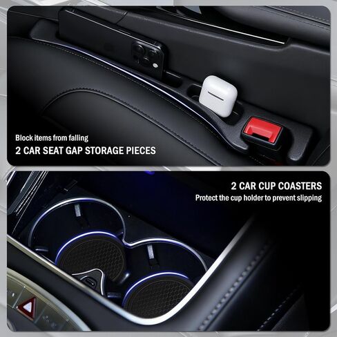 2-in-1 Car Seat Gap Filler Organizer & Car Coasters for Cup Holders Set,New Cars Seat Gap Plug with Storage Slot,Universal in Between Cars Seats Catcher Fit for Trucks SUVs in Saudi Arabia