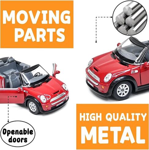 Mini Cooper S Convertible In Maroon Diecast 1:28 Scale By Kinsmart in Saudi Arabia