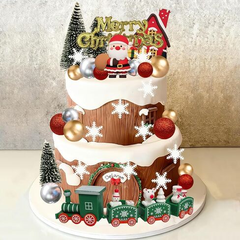 32 قطعة من زينة كعكة عيد الميلاد المجيد مع شجرة قطار سانتا ندفة الثلج لحفلات عيد الميلاد وأعياد الميلاد in Kuwait