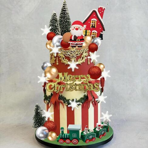 32 قطعة من زينة كعكة عيد الميلاد المجيد مع شجرة قطار سانتا ندفة الثلج لحفلات عيد الميلاد وأعياد الميلاد in Kuwait