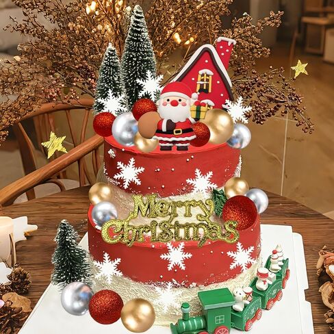 32 قطعة من زينة كعكة عيد الميلاد المجيد مع شجرة قطار سانتا ندفة الثلج لحفلات عيد الميلاد وأعياد الميلاد in Kuwait