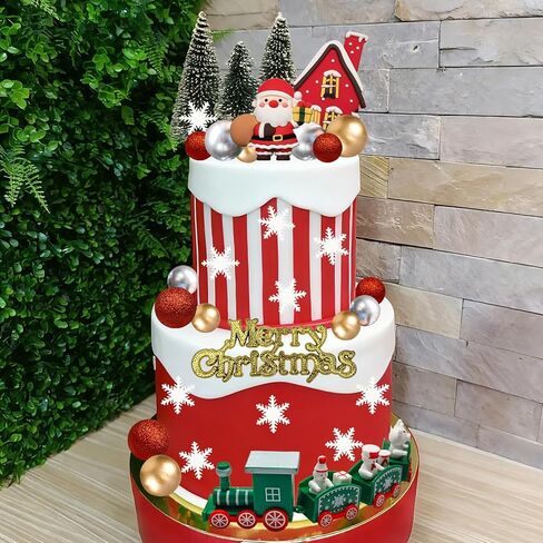 32 قطعة من زينة كعكة عيد الميلاد المجيد مع شجرة قطار سانتا ندفة الثلج لحفلات عيد الميلاد وأعياد الميلاد in Kuwait