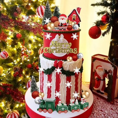 32 قطعة من زينة كعكة عيد الميلاد المجيد مع شجرة قطار سانتا ندفة الثلج لحفلات عيد الميلاد وأعياد الميلاد in Kuwait