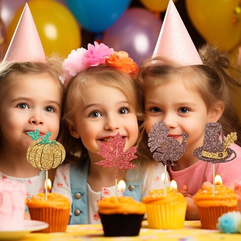 24 Pack Happy Thanksgiving Cupcake Toppers Set, Orange Glitter Pumpkin Turkey Cupcake Picks for Baby Shower, Thanksgiving Day and Birthday Party Decorations Supplies (Multi Patterns A) in Saudi Arabia