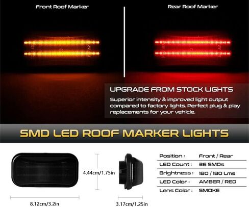 Rear Red/Front Amber Roof Marker Lights, Roof Clearance Lamps Cab Roof Clearance Marker Running Light, 2003-2009 Compatible with Hummer H2 - Smoke Lens in Saudi Arabia