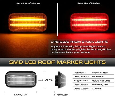 Rear Red/Front Amber Roof Marker Lights, Roof Clearance Lamps Cab Roof Clearance Marker Running Light, 2003-2009 Compatible with Hummer H2 - Smoke Lens in Saudi Arabia