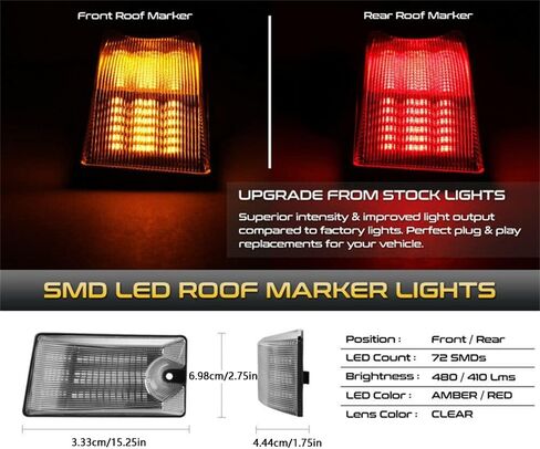 Rear Red/Front Amber Roof Marker Lights, Roof Clearance Lamps Cab Roof Clearance Marker Running Light, 2003-2009 Compatible with Hummer H2 - Smoke Lens in Saudi Arabia