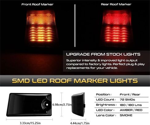 Rear Red/Front Amber Roof Marker Lights, Roof Clearance Lamps Cab Roof Clearance Marker Running Light, 2003-2009 Compatible with Hummer H2 - Smoke Lens in Saudi Arabia