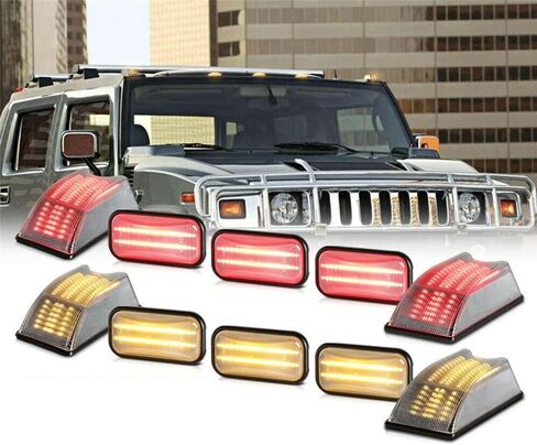 Rear Red/Front Amber Roof Marker Lights, Roof Clearance Lamps Cab Roof Clearance Marker Running Light, 2003-2009 Compatible with Hummer H2 - Smoke Lens in Saudi Arabia
