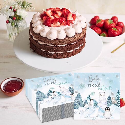 80 Pcs Winter Woodland Baby Shower Paper Napkins Arctic Animals Baby It's Cold Outside Party Disposable Napkins Snowflake Polar Bear Penguin Kids Birthday Party Table Decorations Supplies in Saudi Arabia