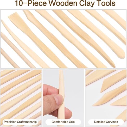 مجموعة أدوات نحت الطين الخشبية 10 قطع، أدوات الفخار، أدوات النحت للقطع والنحت والتنعيم in Kuwait