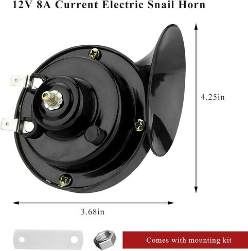 Super Loud Train Horn, 12V 5A Waterproof High Tone Electric Snail Horn, Universal Raging Sound Air Horns Replacement for Motorcycles Trucks Boats, Car Accessories (Black) in Kuwait