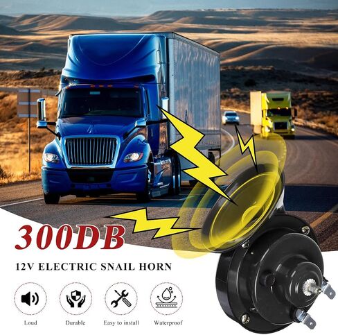 Super Loud Train Horn, 12V 5A Waterproof High Tone Electric Snail Horn, Universal Raging Sound Air Horns Replacement for Motorcycles Trucks Boats, Car Accessories (Black) in Kuwait