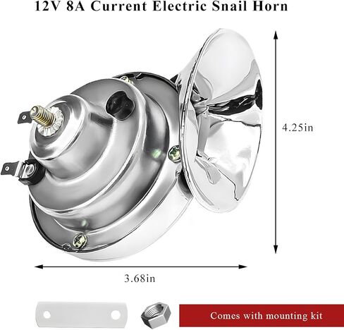 Super Loud Train Horn, 12V 5A Waterproof High Tone Electric Snail Horn, Universal Raging Sound Air Horns Replacement for Motorcycles Trucks Boats, Car Accessories (Black) in Kuwait