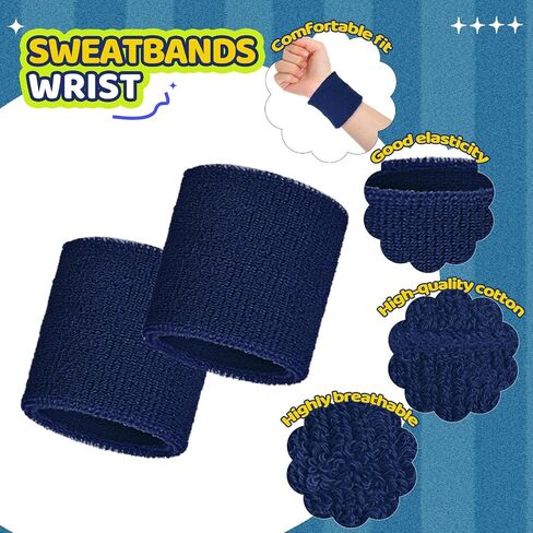 Bememo 12 Pack Wrist Sweat Bands for Women and Men, Sports Wristbands, Tennis Sweatbands, Moisture Wicking Neon Colored Wristband for Working Out, Football, Basketball(2.36 Inch,White) in Saudi Arabia