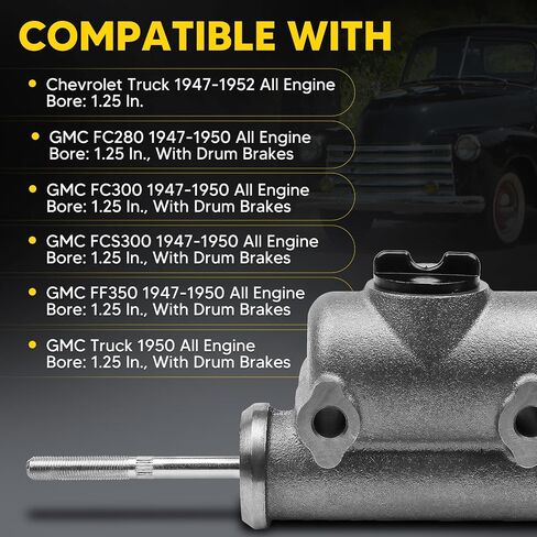 5450929 أسطوانة الفرامل الرئيسية مع خزان وغطاء مناسب لمركبات Chevy وGMC - شاحنة 1947-1952، FC280 FC300 FCS300 FF350 1947-1950، شاحنة 1950 - يستبدل 5450929، 5450930، 5454382، M9220 in Kuwait
