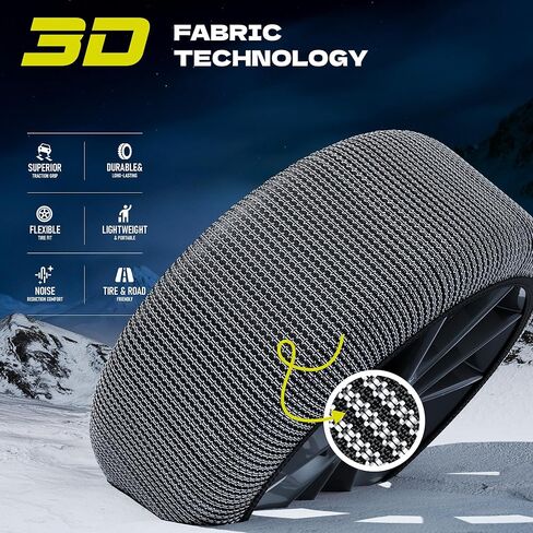 جوارب الثلج للإطارات - جوارب إطارات عالية الجر للثلج والسيارات وسيارات الدفع الرباعي والشاحنات الصغيرة، معتمدة من الاتحاد الأوروبي EN-16662-1، عبوتان باللون الأسود مقاس L in Kuwait