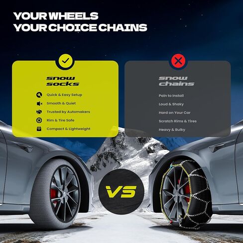 جوارب الثلج للإطارات - جوارب إطارات عالية الجر للثلج والسيارات وسيارات الدفع الرباعي والشاحنات الصغيرة، معتمدة من الاتحاد الأوروبي EN-16662-1، عبوتان باللون الأسود مقاس L in Kuwait