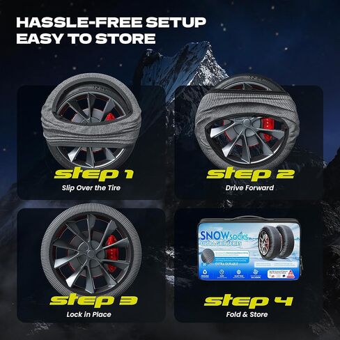 جوارب الثلج للإطارات - جوارب إطارات عالية الجر للثلج والسيارات وسيارات الدفع الرباعي والشاحنات الصغيرة، معتمدة من الاتحاد الأوروبي EN-16662-1، عبوتان باللون الأسود مقاس L in Kuwait