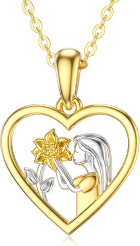 SISGEM 14K Real Gold Sunflower Necklace for Women, You Are My Sunshine Gold Sunflower Pendant Necklace with Crystal Birthday Anniversary Jewelry Gifts for Mom, Wife, Girlfriend 16"+2" in Saudi Arabia