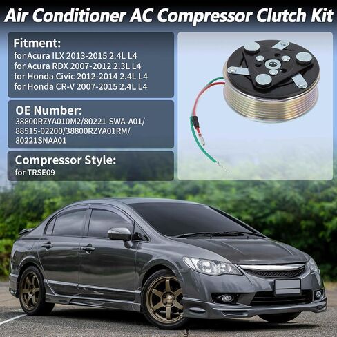 Air Conditioner AC Compressor Clutch Kit for Honda Civic 2012-2014 for Honda CR-V 2007-2015 for Acura ILX RDX for TRSE09 AC Compressor Clutch Pulley W/Bearing No.38800RZYA010M2 in Saudi Arabia