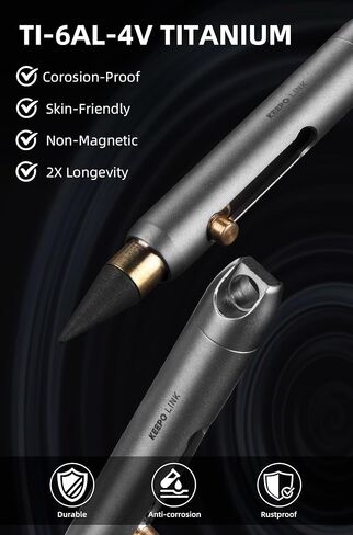 قلم ميكانيكي صغير من KEEPO LINK مع حلقة مفاتيح و2 سن إضافي، قلم سلسلة مفاتيح من التيتانيوم اللانهائي للحمل اليومي، المكتب، في الهواء الطلق، العودة إلى لوازم المدرسة، OLP01 (رمادي معدني) in Kuwait