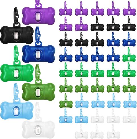 50 Pcs Dog Poop Trash Bag Holder Dispenser Dog Poop Waste Bag Holder Plastic Dog Waste Bag Holder Dispenser for Leash with Hook and Leak Proof PET Waste Bags for Walking Hiking Camping (Bone) in Saudi Arabia