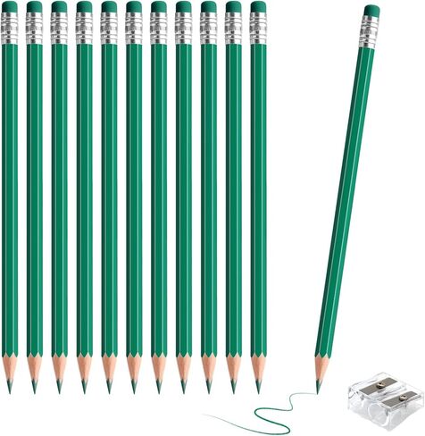 12 قطعة من أقلام الرصاص الملونة القابلة للمسح باللون الأصفر مع ممحاة مشحذ مسبقًا 2 HB للفحص والدرجات والاختبارات واللوازم المكتبية/المدرسية (أصفر) in Kuwait